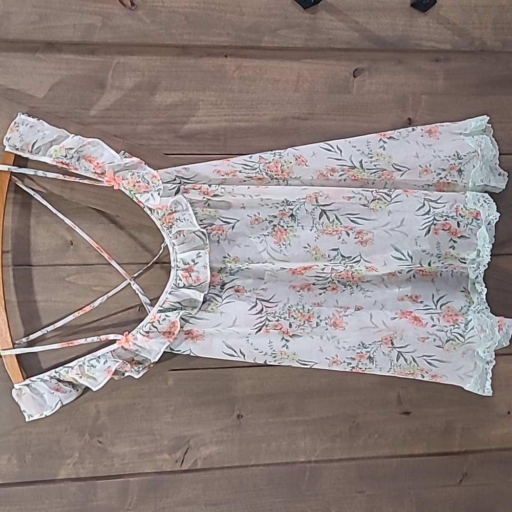 Victoria's Secret Sheer Floral Baby Doll Ruffle Top M